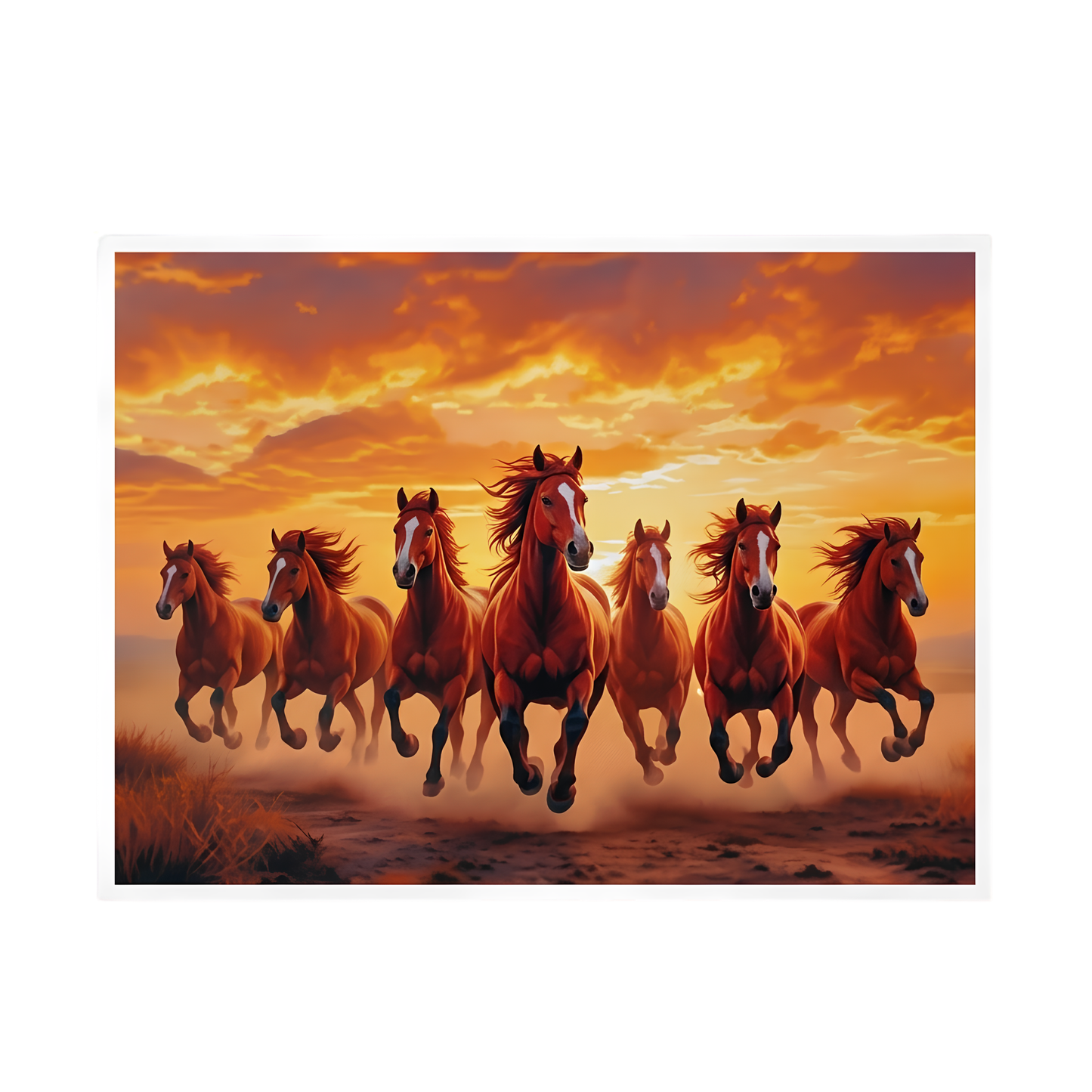 Red Seven Running Horses Painting | Vastu Remedy for Fame, Career Growth & Success Energy | 13 x 9 to 21.3 x 15.5 inches