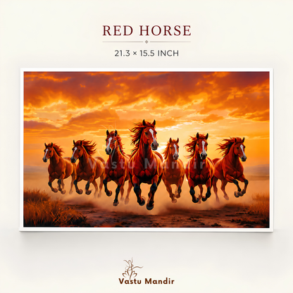 Red Seven Running Horses Painting | Vastu Remedy for Fame, Career Growth & Success Energy | 13 x 9 to 21.3 x 15.5 inches