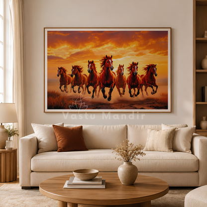 Red Seven Running Horses Painting | Vastu Remedy for Fame, Career Growth & Success Energy | 13 x 9 to 21.3 x 15.5 inches