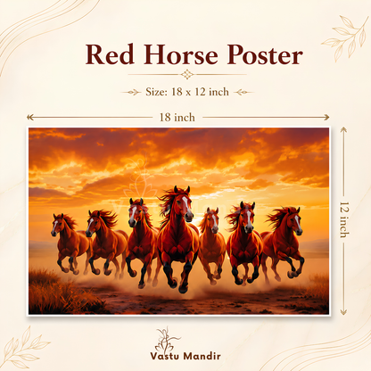 Red Seven Running Horses Painting | Vastu Remedy for Fame, Career Growth & Success Energy | 13 x 9 to 21.3 x 15.5 inches