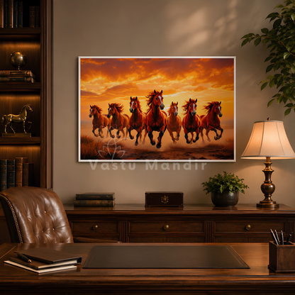 Red Seven Running Horses Painting | Vastu Remedy for Fame, Career Growth & Success Energy | 13 x 9 to 21.3 x 15.5 inches