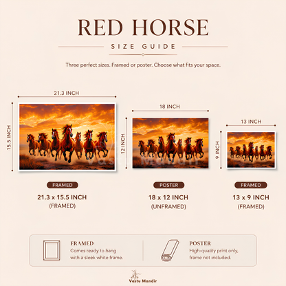 Red Seven Running Horses Painting | Vastu Remedy for Fame, Career Growth & Success Energy | 13 x 9 to 21.3 x 15.5 inches