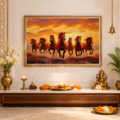 Red Seven Running Horses Painting | Vastu Remedy for Fame, Career Growth & Success Energy | 13 x 9 to 21.3 x 15.5 inches