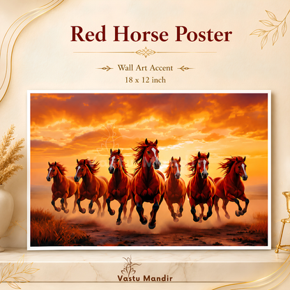 Red Seven Running Horses Painting | Vastu Remedy for Fame, Career Growth & Success Energy | 13 x 9 to 21.3 x 15.5 inches