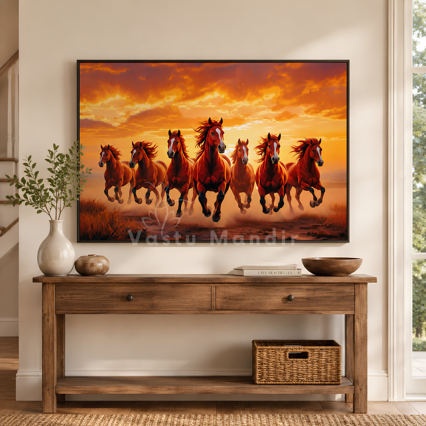 Red Seven Running Horses Painting | Vastu Remedy for Fame, Career Growth & Success Energy | 13 x 9 to 21.3 x 15.5 inches