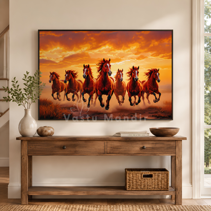 Red Seven Running Horses Painting | Vastu Remedy for Fame, Career Growth & Success Energy | 13 x 9 to 21.3 x 15.5 inches