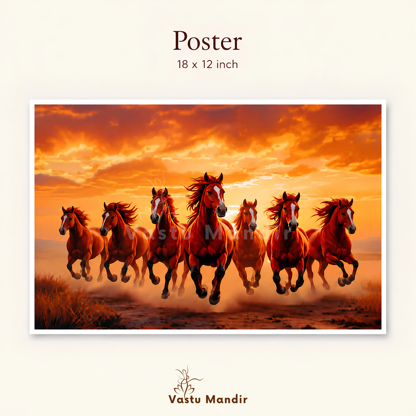 Red Seven Running Horses Painting | Vastu Remedy for Fame, Career Growth & Success Energy | 13 x 9 to 21.3 x 15.5 inches