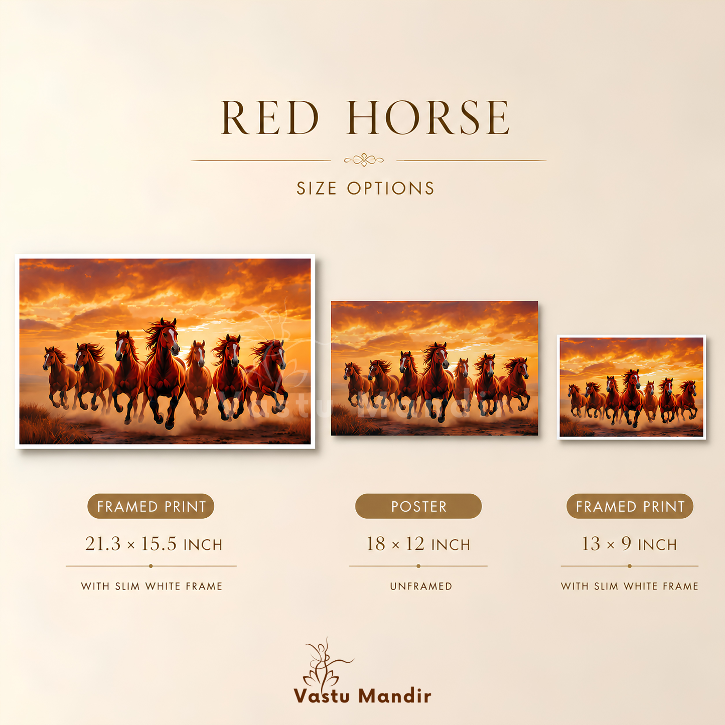 Red Seven Running Horses Painting | Vastu Remedy for Fame, Career Growth & Success Energy | 13 x 9 to 21.3 x 15.5 inches