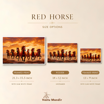 Red Seven Running Horses Painting | Vastu Remedy for Fame, Career Growth & Success Energy | 13 x 9 to 21.3 x 15.5 inches
