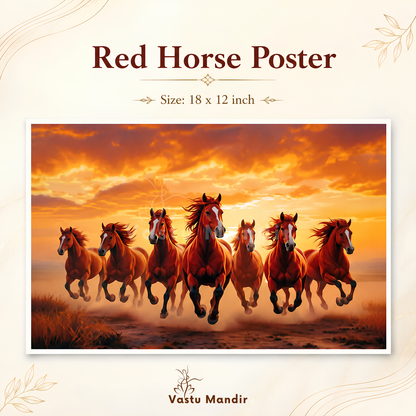 Red Seven Running Horses Painting | Vastu Remedy for Fame, Career Growth & Success Energy | 13 x 9 to 21.3 x 15.5 inches