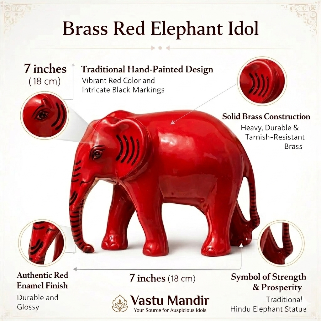 Brass Red Elephant Idol Vastu Remedy for Strength, Wisdom and Prosperity Energy for Home and Office | 18 x 5.5 x 14 cm | 1.3 kg