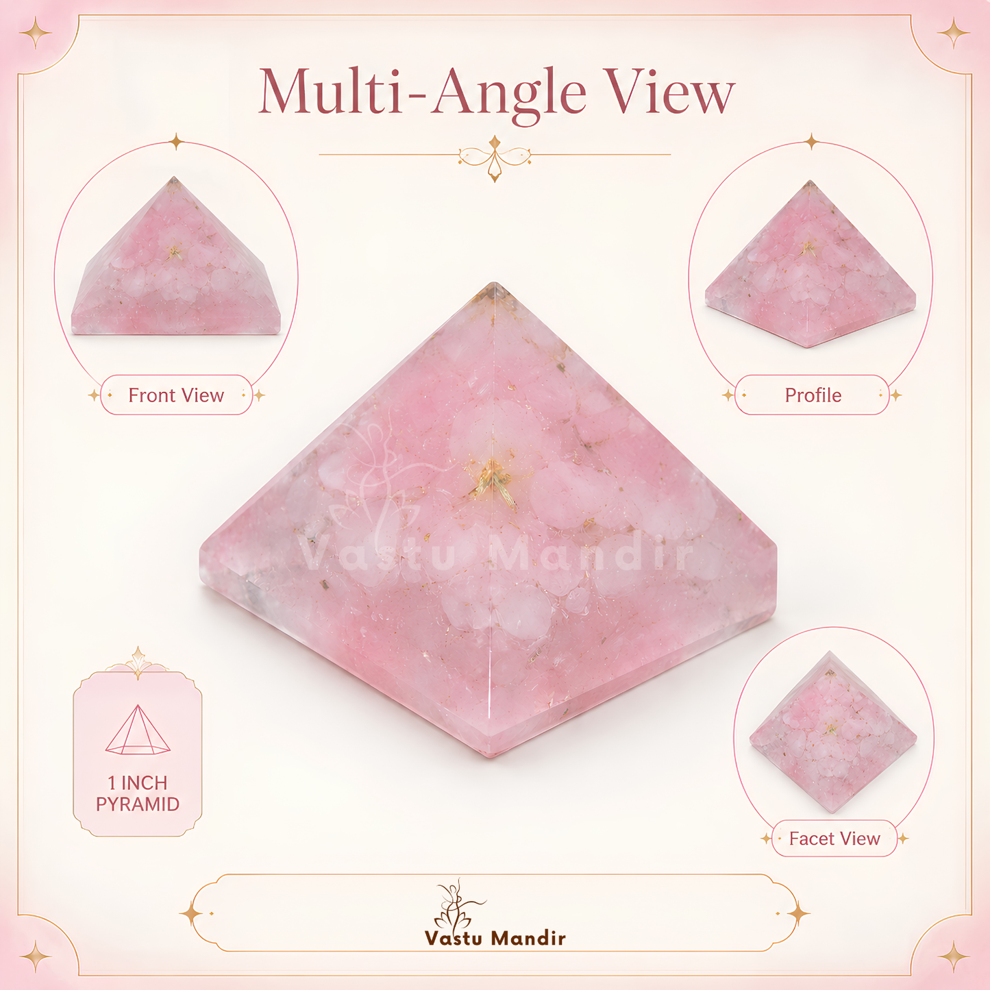 Rose Quartz Orgone Pyramid, rose quartz crystal – close-up showing the surface finish and edges
