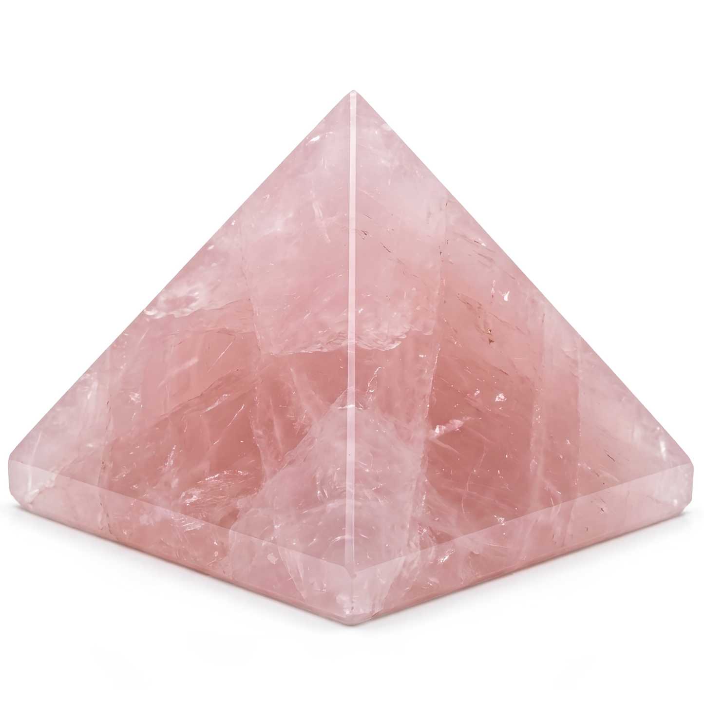 Rose Quartz Orgone Pyramid, rose quartz crystal – close product view highlighting material texture