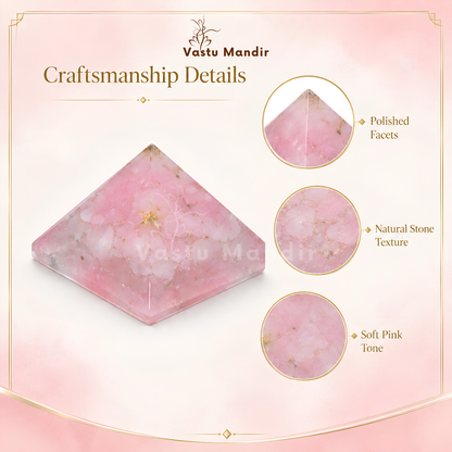 Rose Quartz Orgone Pyramid, rose quartz crystal – side profile showing the pyramid height and slope