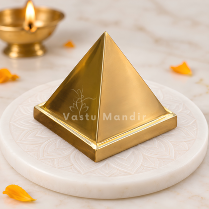 Solid Brass Pyramid Vastu Remedy for North West Direction Balance, Health, Wealth and Positive Energy Support for Entrance, Kitchen and Home Spaces | 7.6 cm | 600 g