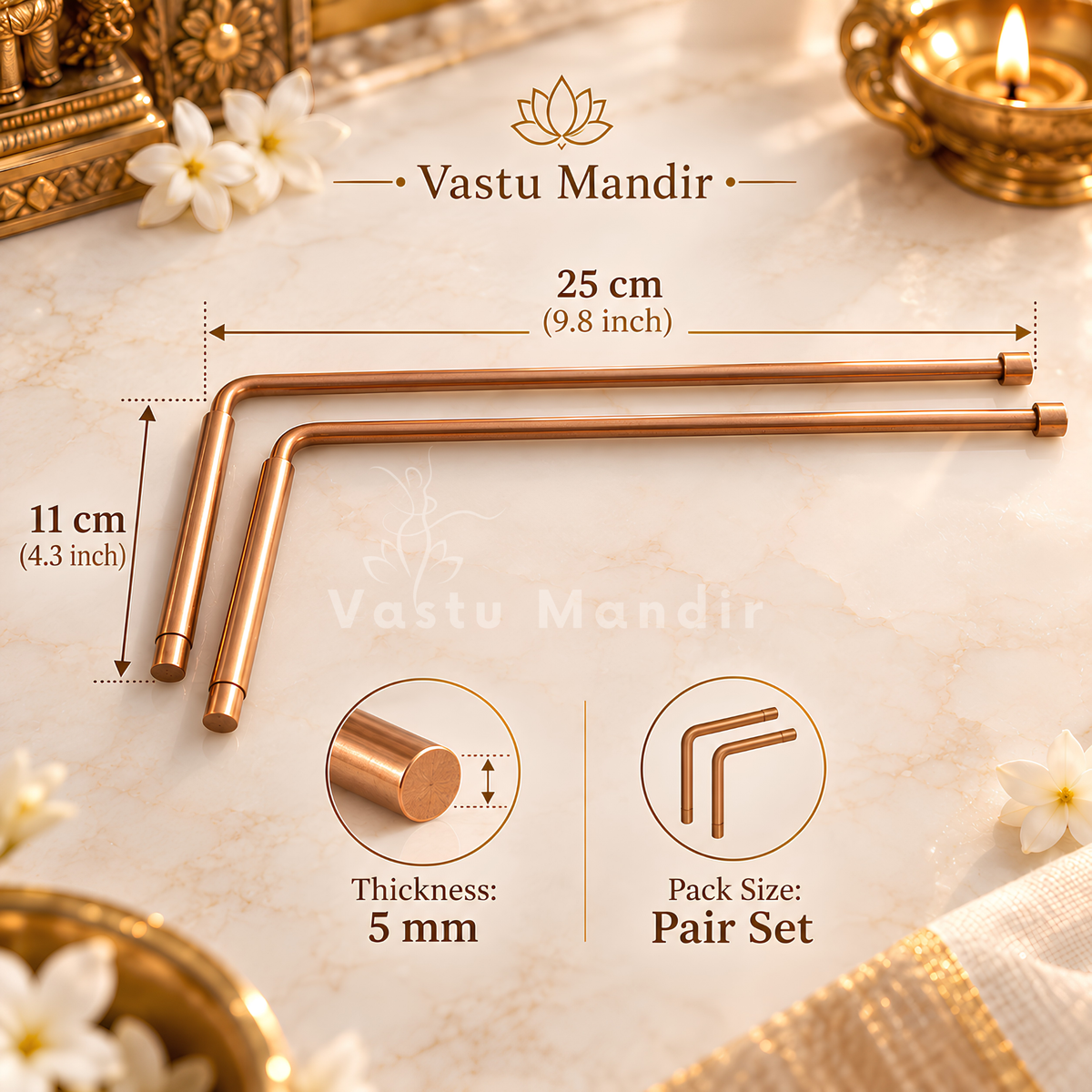 Copper L-Shape Dowsing Rod Pair – Vastu Remedy for Energy Checking with Metal Handle | Ideal for Vastu Scanning | 25 x 11 cm