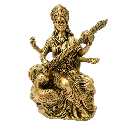 Saraswati Ji Brass Idol | Vastu Remedy for Wisdom, Learning & Artistic Growth | 3–4 Inch | 110–590 g