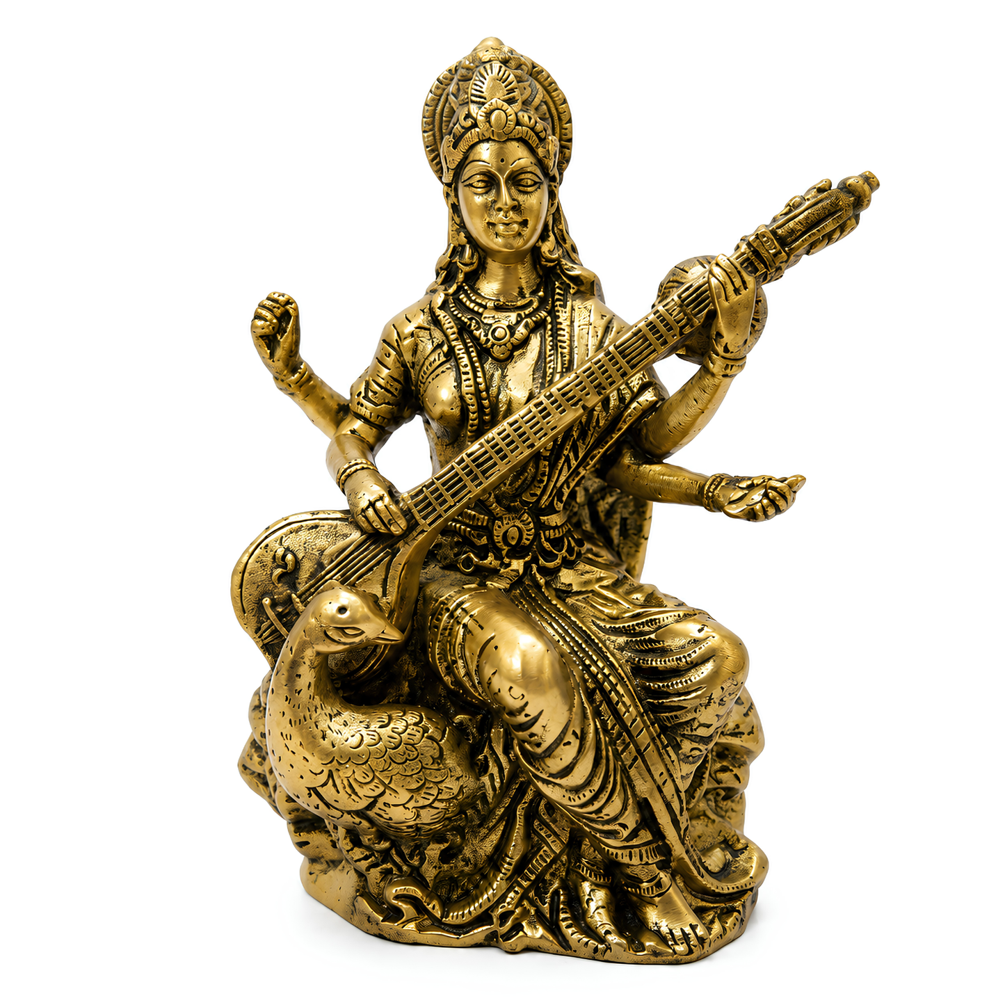 Saraswati Ji Brass Idol | Vastu Remedy for Wisdom, Learning & Artistic Growth | 3–4 Inch | 110–590 g