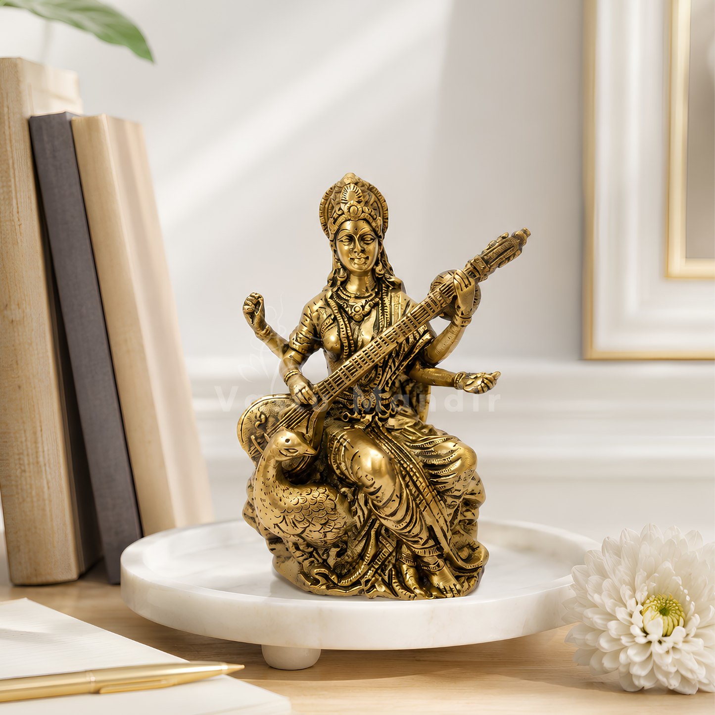 Saraswati Ji Brass Idol | Vastu Remedy for Wisdom, Learning & Artistic Growth | 3–4 Inch | 110–590 g