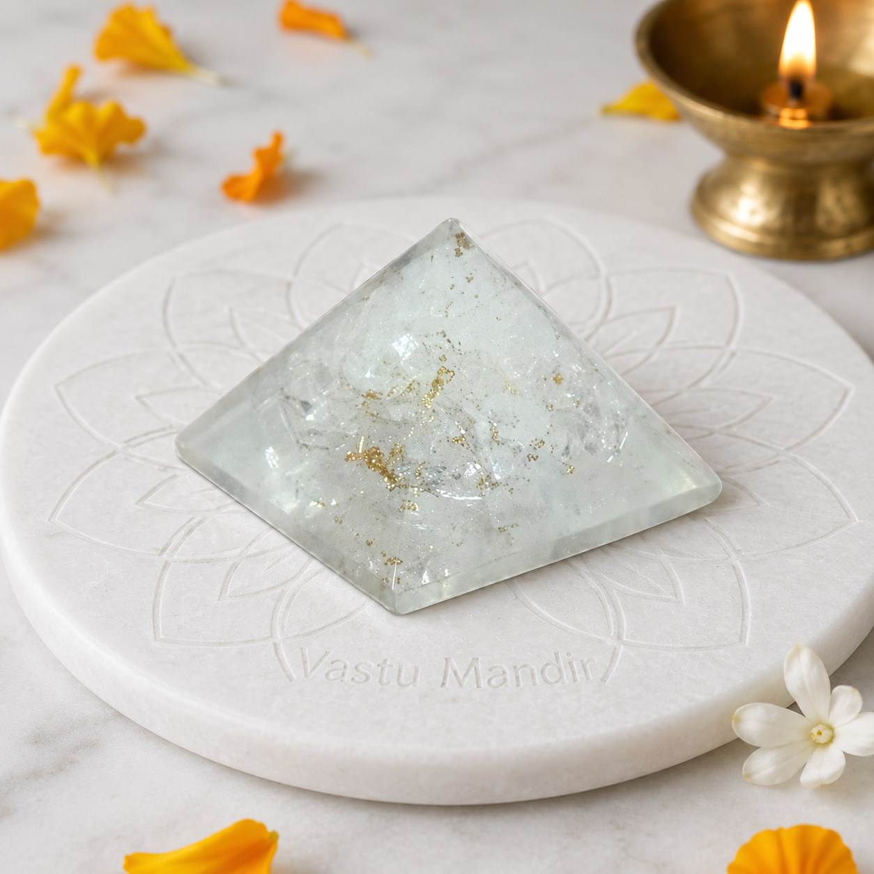 Natural Selenite Pyramid | Vastu Remedy for Mental Clarity, Space Purification & Calm Energy | 1 Inch | 15 g
