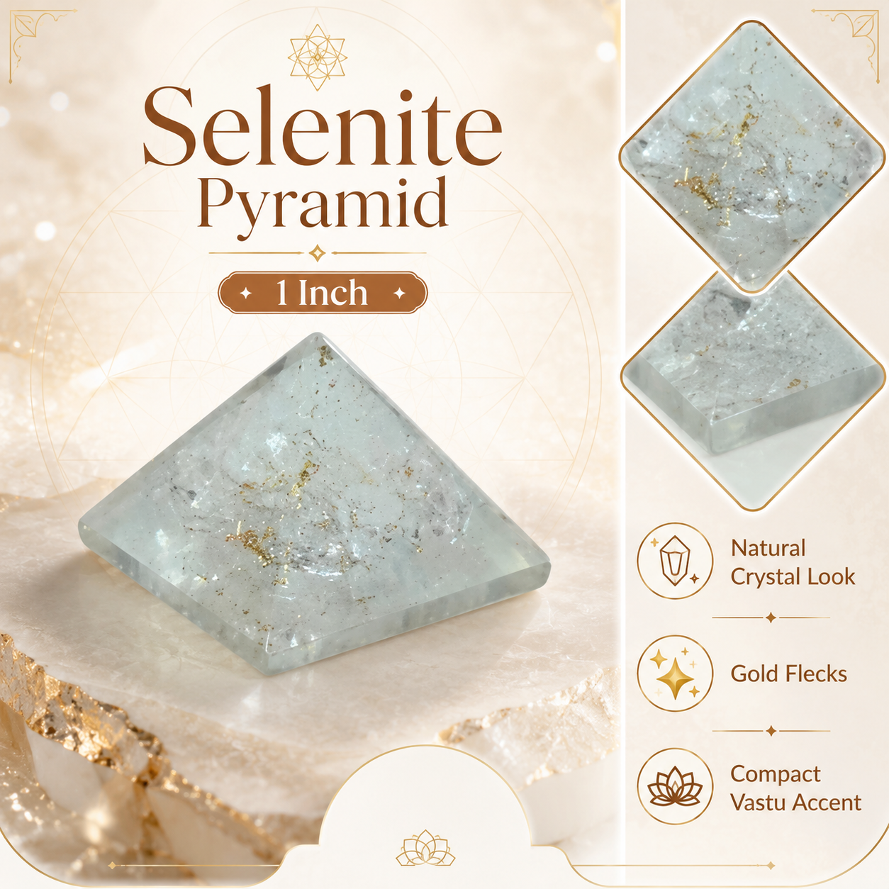 Natural Selenite Pyramid | Vastu Remedy for Mental Clarity, Space Purification & Calm Energy | 1 Inch | 15 g