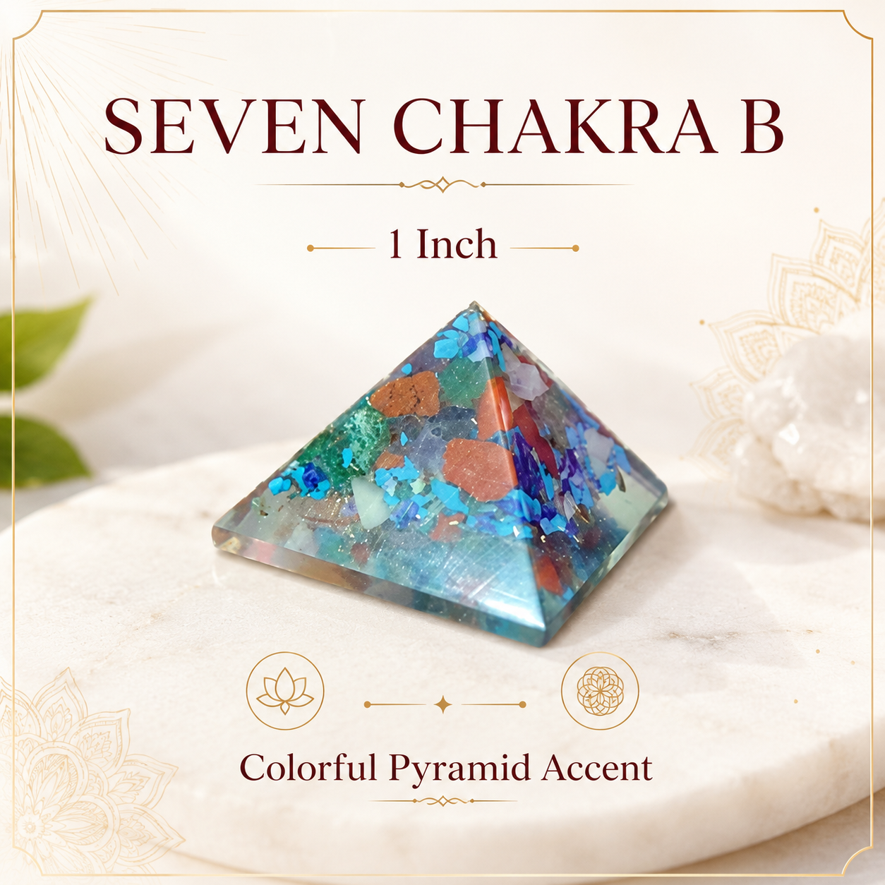Seven Chakra Orgone Pyramid Layered Grid | Vastu Remedy for Multi-Elemental Harmony, Chakra Alignment & EMF Shielding | 1 Inch | 20 g
