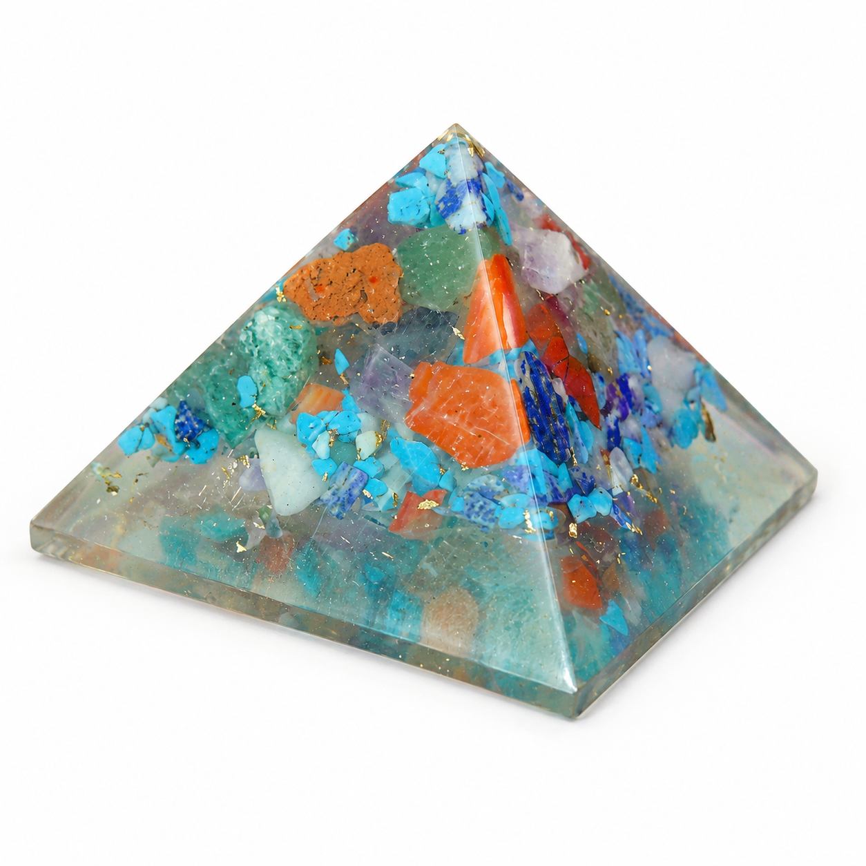 Seven Chakra Orgone Pyramid Layered Grid | Vastu Remedy for Multi-Elemental Harmony, Chakra Alignment & EMF Shielding | 1 Inch | 20 g