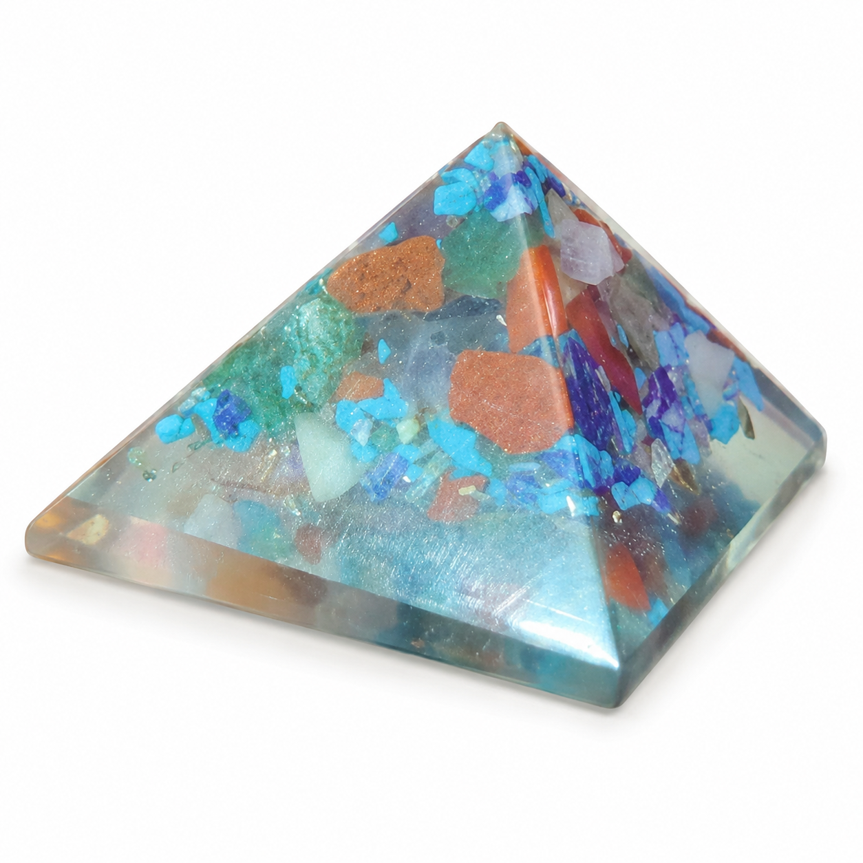Seven Chakra Orgone Pyramid Layered Grid | Vastu Remedy for Multi-Elemental Harmony, Chakra Alignment & EMF Shielding | 1 Inch | 20 g