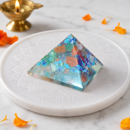 Seven Chakra Orgone Pyramid Layered Grid | Vastu Remedy for Multi-Elemental Harmony, Chakra Alignment & EMF Shielding | 1 Inch | 20 g
