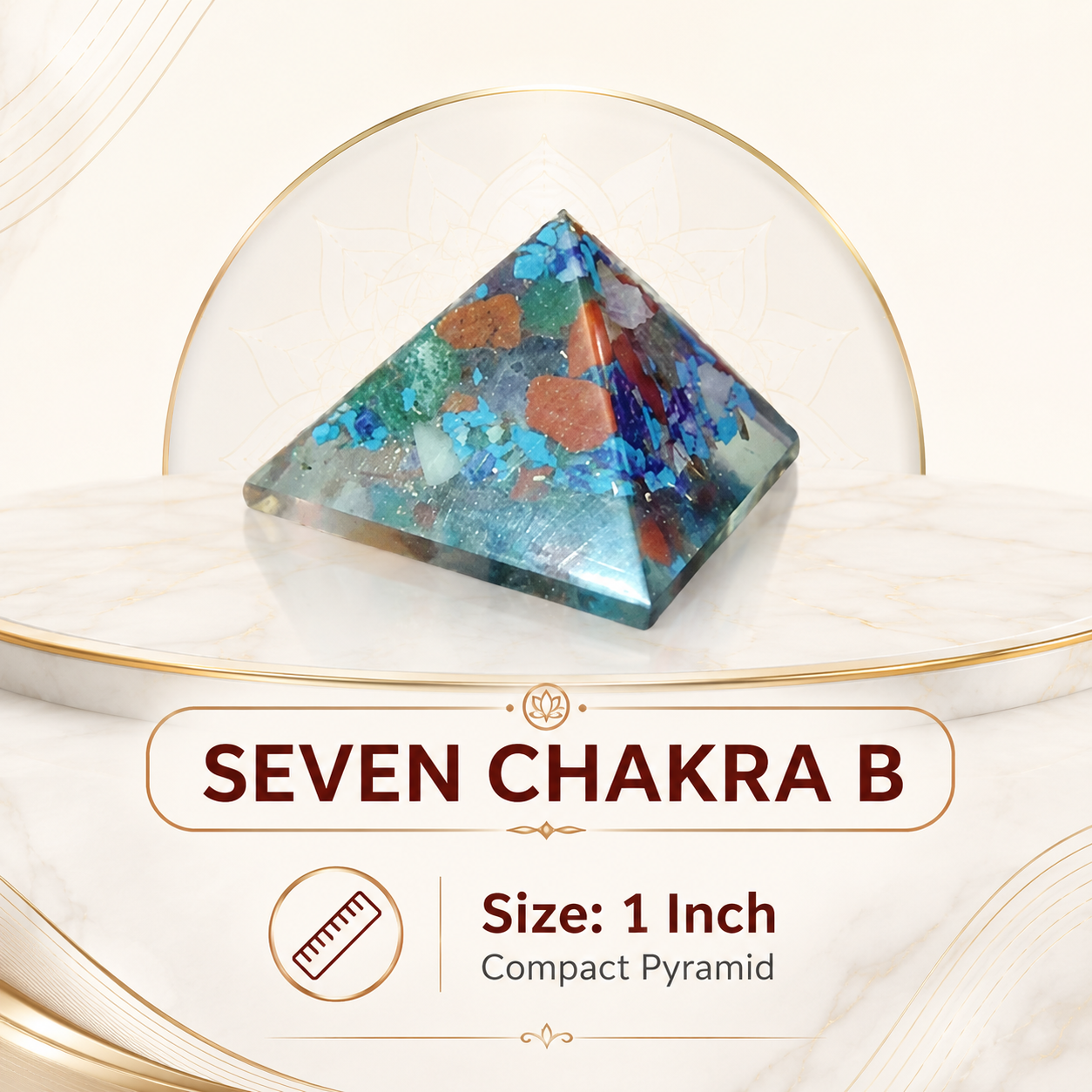 Seven Chakra Orgone Pyramid Layered Grid | Vastu Remedy for Multi-Elemental Harmony, Chakra Alignment & EMF Shielding | 1 Inch | 20 g