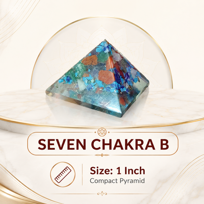 Seven Chakra Orgone Pyramid Layered Grid | Vastu Remedy for Multi-Elemental Harmony, Chakra Alignment & EMF Shielding | 1 Inch | 20 g