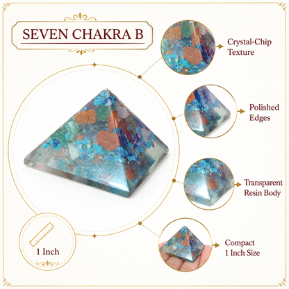 Seven Chakra Orgone Pyramid Layered Grid | Vastu Remedy for Multi-Elemental Harmony, Chakra Alignment & EMF Shielding | 1 Inch | 20 g