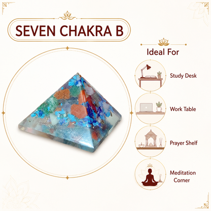 Seven Chakra Orgone Pyramid Layered Grid | Vastu Remedy for Multi-Elemental Harmony, Chakra Alignment & EMF Shielding | 1 Inch | 20 g