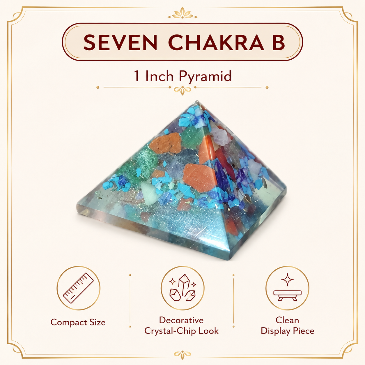 Seven Chakra Orgone Pyramid Layered Grid | Vastu Remedy for Multi-Elemental Harmony, Chakra Alignment & EMF Shielding | 1 Inch | 20 g