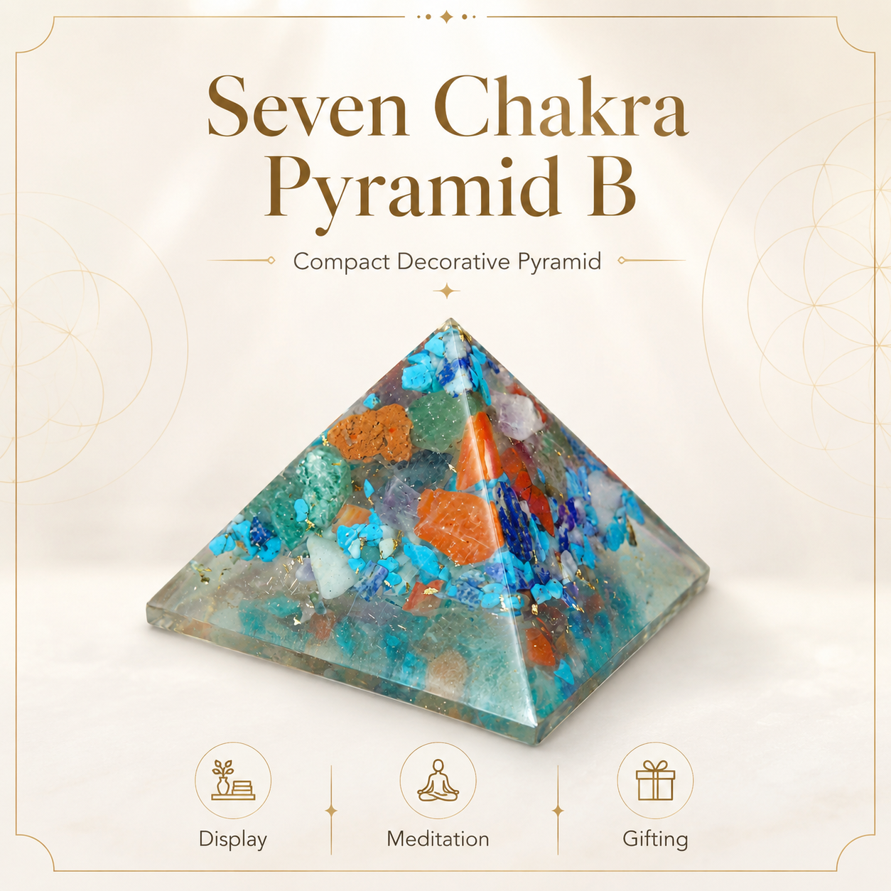Seven Chakra Orgone Pyramid Layered Grid | Vastu Remedy for Multi-Elemental Harmony, Chakra Alignment & EMF Shielding | 1 Inch | 20 g