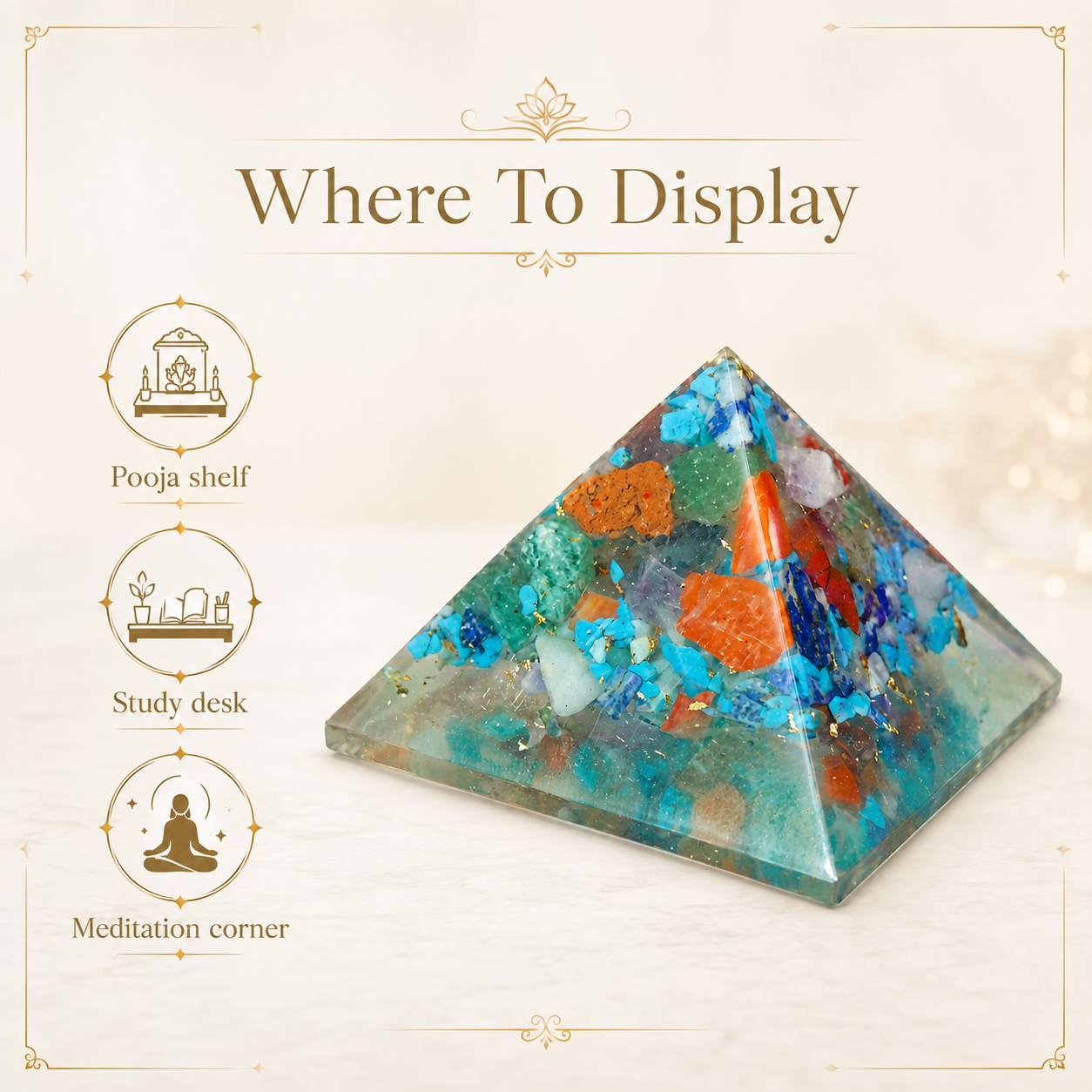 Seven Chakra Orgone Pyramid Layered Grid | Vastu Remedy for Multi-Elemental Harmony, Chakra Alignment & EMF Shielding | 1 Inch | 20 g
