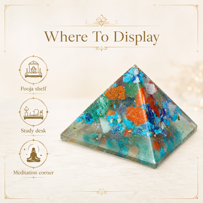 Seven Chakra Orgone Pyramid Layered Grid | Vastu Remedy for Multi-Elemental Harmony, Chakra Alignment & EMF Shielding | 1 Inch | 20 g