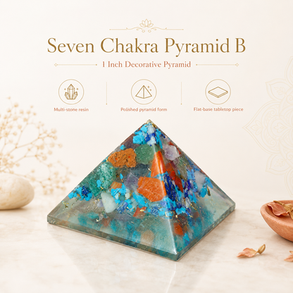 Seven Chakra Orgone Pyramid Layered Grid | Vastu Remedy for Multi-Elemental Harmony, Chakra Alignment & EMF Shielding | 1 Inch | 20 g