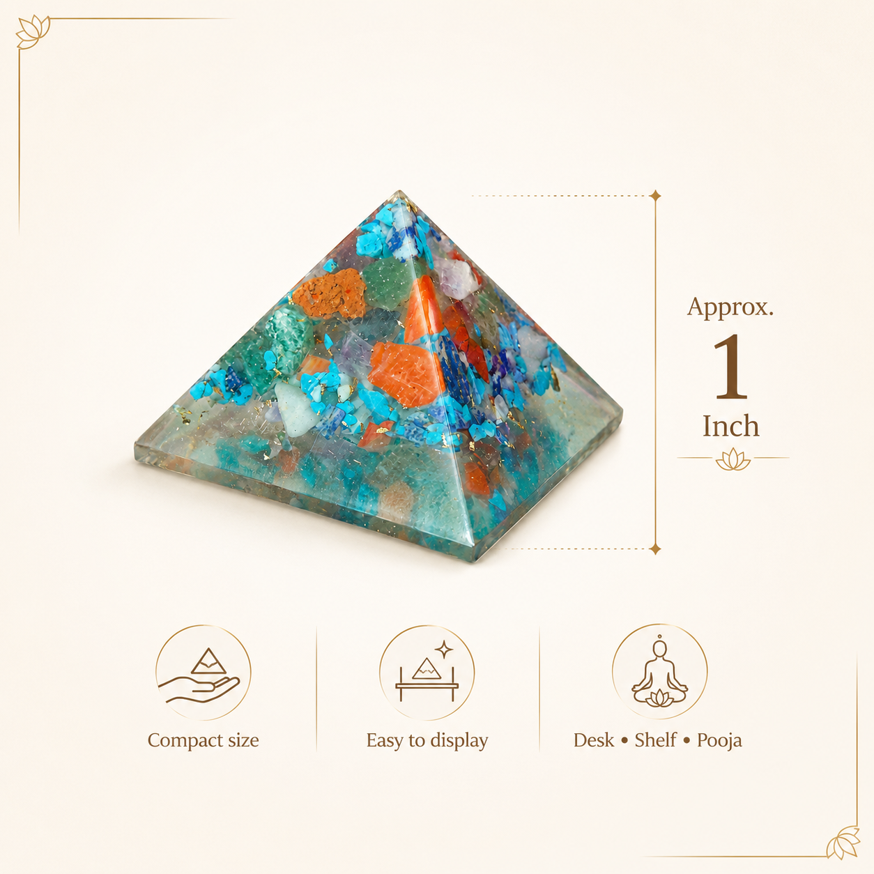 Seven Chakra Orgone Pyramid Layered Grid | Vastu Remedy for Multi-Elemental Harmony, Chakra Alignment & EMF Shielding | 1 Inch | 20 g