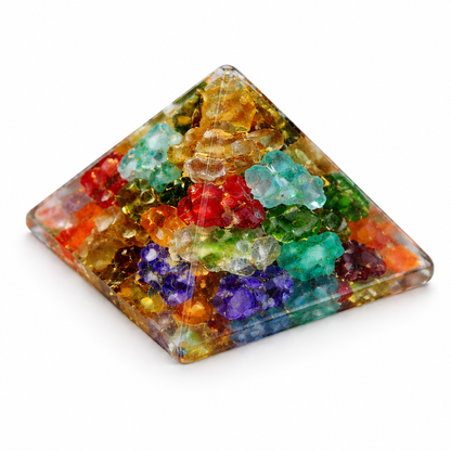 Seven Chakra Orgone Pyramid Multi-Stone Matrix | Vastu Remedy for Energy Alignment, Aura Cleansing & Multi-Directional Balancing | 1 Inch | 20 g