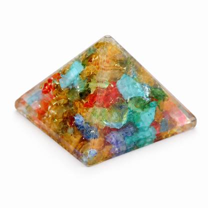 Seven Chakra Orgone Pyramid Multi-Stone Matrix | Vastu Remedy for Energy Alignment, Aura Cleansing & Multi-Directional Balancing | 1 Inch | 20 g