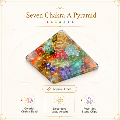 Seven Chakra Orgone Pyramid Multi-Stone Matrix | Vastu Remedy for Energy Alignment, Aura Cleansing & Multi-Directional Balancing | 1 Inch | 20 g