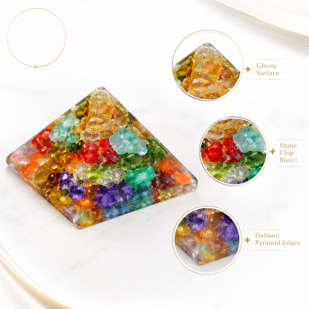 Seven Chakra Orgone Pyramid Multi-Stone Matrix | Vastu Remedy for Energy Alignment, Aura Cleansing & Multi-Directional Balancing | 1 Inch | 20 g