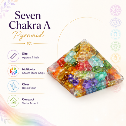 Seven Chakra Orgone Pyramid Multi-Stone Matrix | Vastu Remedy for Energy Alignment, Aura Cleansing & Multi-Directional Balancing | 1 Inch | 20 g