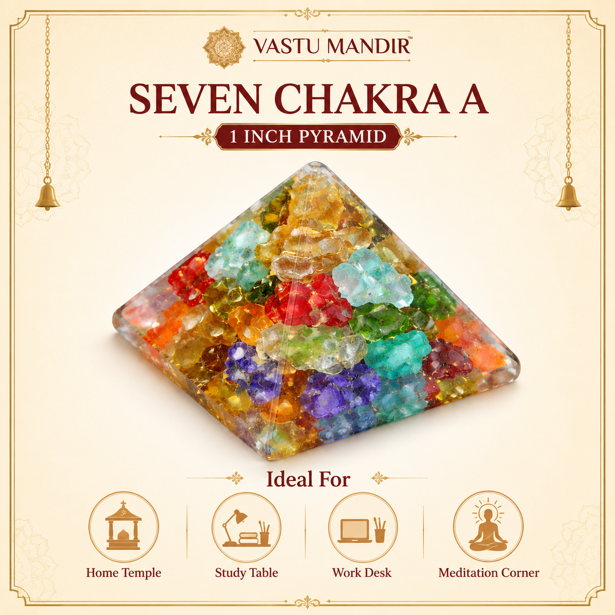 Seven Chakra Orgone Pyramid Multi-Stone Matrix | Vastu Remedy for Energy Alignment, Aura Cleansing & Multi-Directional Balancing | 1 Inch | 20 g