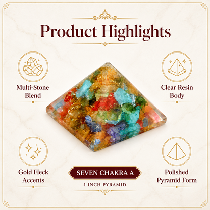 Seven Chakra Orgone Pyramid Multi-Stone Matrix | Vastu Remedy for Energy Alignment, Aura Cleansing & Multi-Directional Balancing | 1 Inch | 20 g