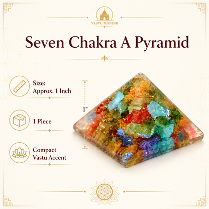 Seven Chakra Orgone Pyramid Multi-Stone Matrix | Vastu Remedy for Energy Alignment, Aura Cleansing & Multi-Directional Balancing | 1 Inch | 20 g