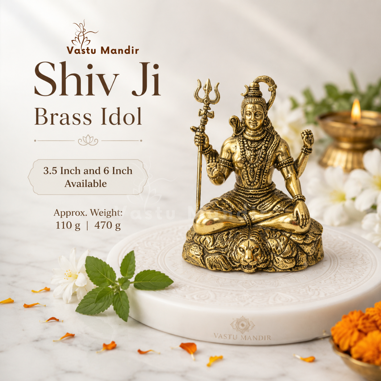 Brass Lord Shiv Ji Idol | Vedic Vastu Sculpture for Meditation, Protection & Spiritual Strength | 3-6 Inches