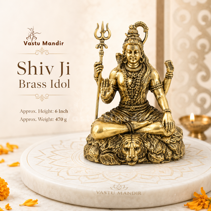 Brass Lord Shiv Ji Idol | Vedic Vastu Sculpture for Meditation, Protection & Spiritual Strength | 3-6 Inches