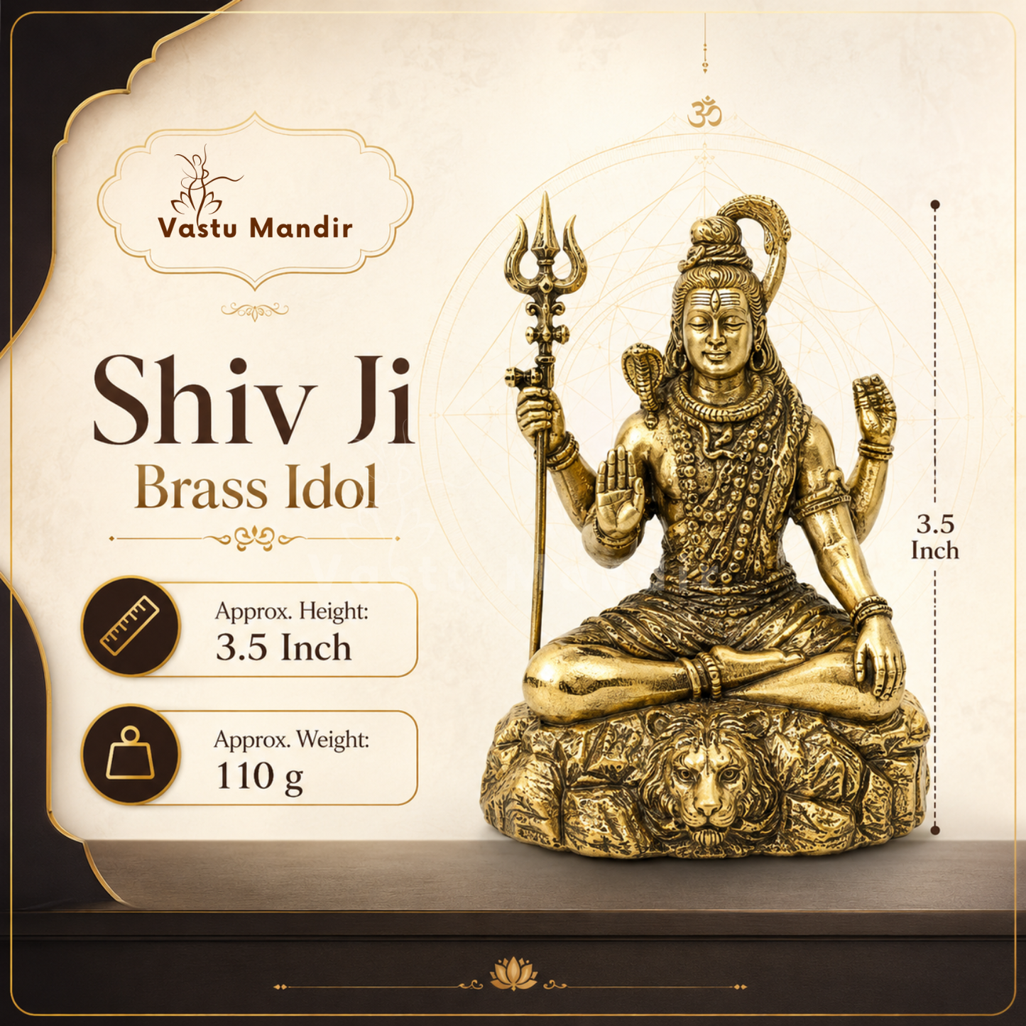 Brass Lord Shiv Ji Idol | Vedic Vastu Sculpture for Meditation, Protection & Spiritual Strength | 3-6 Inches